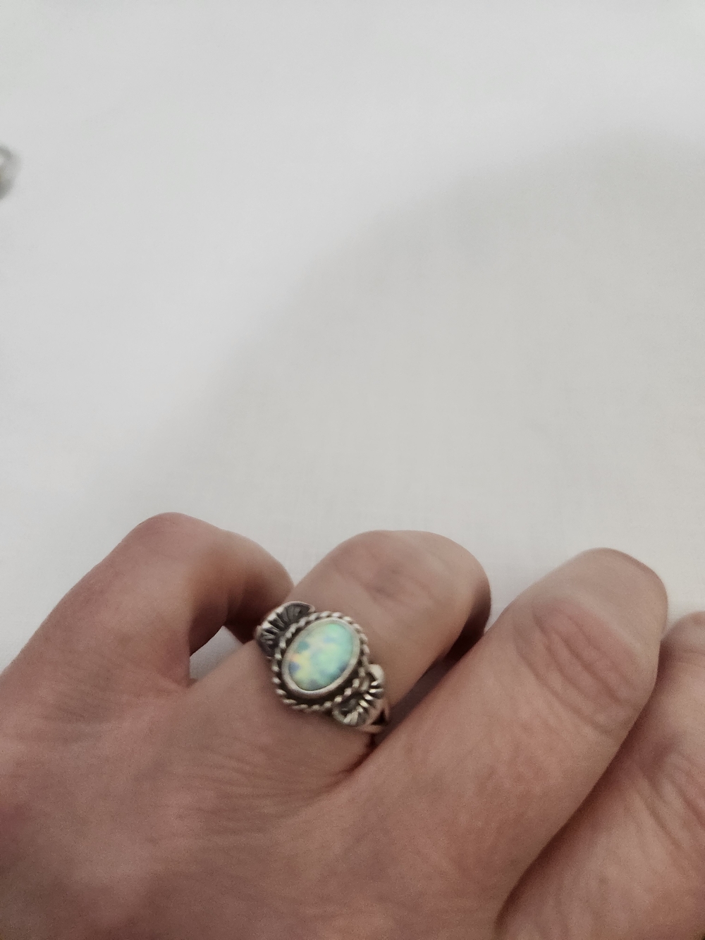 Silver Opal-Effect and Peach Stone Women's Ring Set - Picture 2 of 6